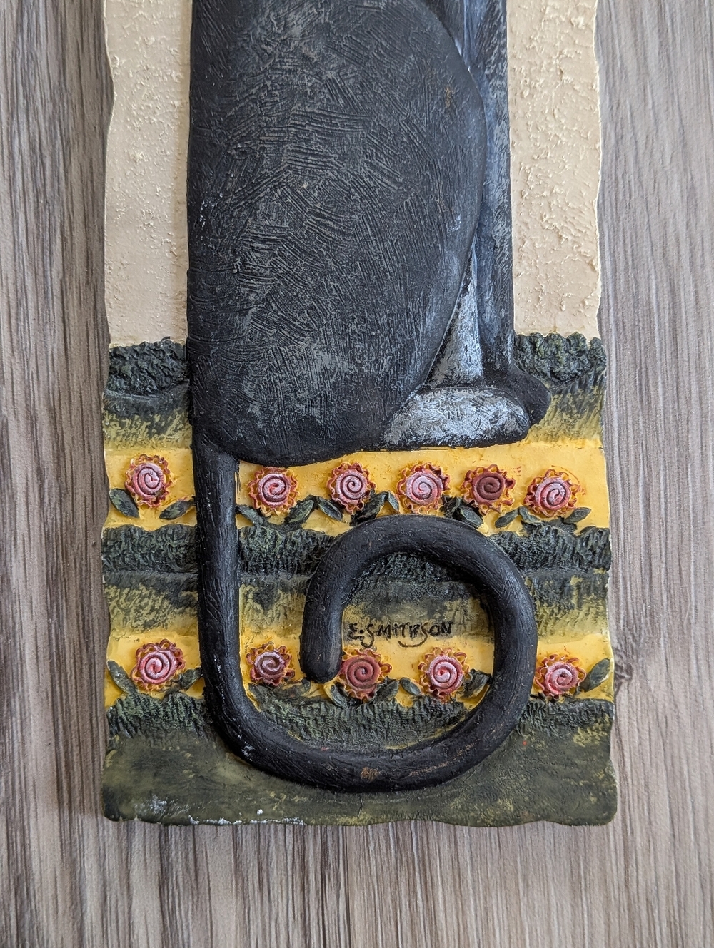 E. Smithson Cat Tails Resin 3D Wall Art "Rosebud" Wall Hanging Plaque Signed VTG - Picture 3 of 6